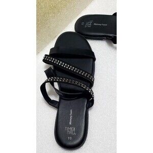 Time And Tru Women’s Strappy Sandals Rhinestones Black Sz 11 Memory Foam Soles